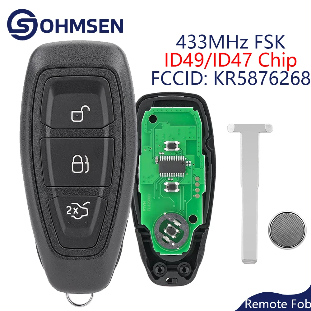 

OHMSEN for Ford Focus C-Max Kuga 2015 - 2018 3 Button Remote Key Fob 433MHz Chip: ID49/ID47 FCCID: KR5876268