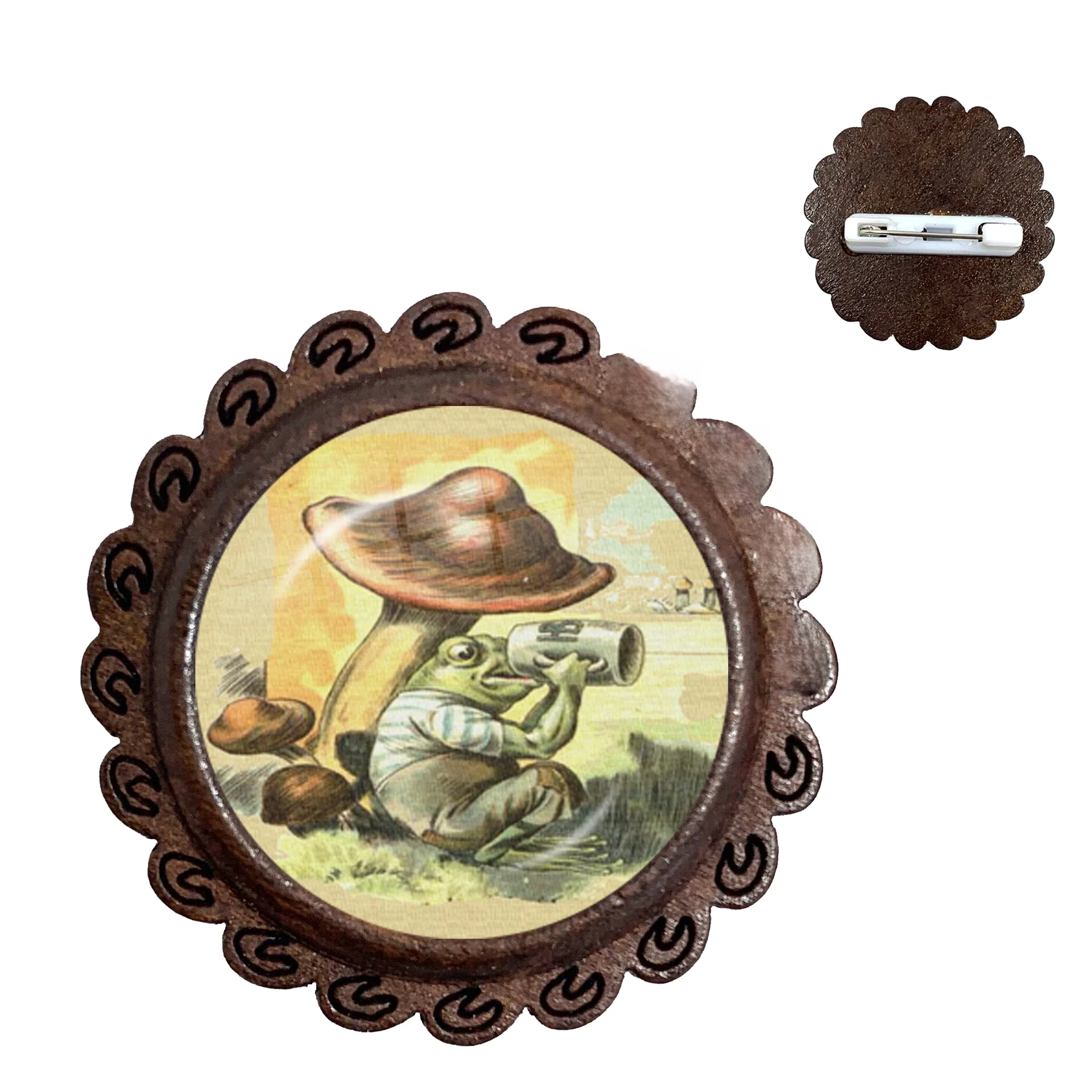 Rzemieślnicze Colares Vintage Fairy Frog 1 sztuk/partia biżuteria drewno broszki klasyczne szkło Cabochon Collar przypinka Feminino — zdjęcie 2