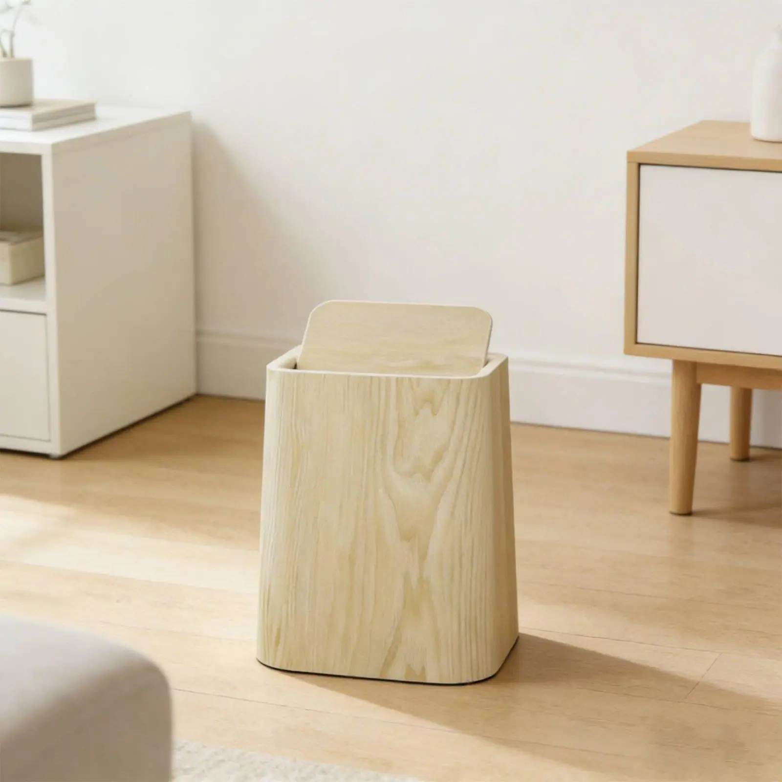 Modern Grain Faux Wood Trash Can Easy to Clean Office Waste Bin for Living Room Bedroom Washroom