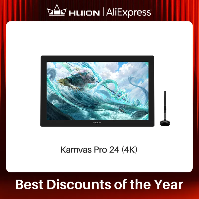 HUION Kamvas Pro 24 4K UHD Graphics Tablet Monitor 23.8 Inch 140% sRGB 8192 Level Batteryfree Display Drawing Monitor for Androi