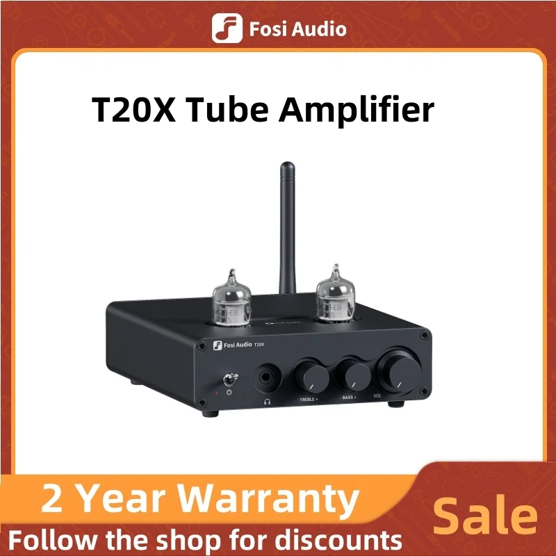 Fosi Audio T20X 100W Bluetooth Vacuum Tube Amplifier Stereo Power Amp TPA3221 Headphone Amplifier For Home Theater Speakers