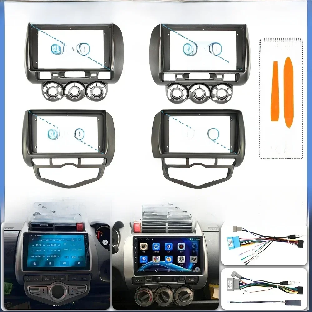 Dla 2002-2007 Honda fit city jazz 9-calowe radio android stereo panel ramowy fascia deska rozdzielcza audio odtwarzacz multimedialny wiązka kabli — zdjęcie 2