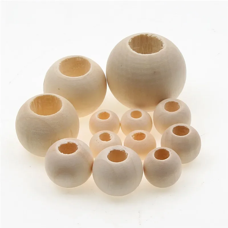 10-40mm Groot Gat Natuurlijke Houten Kralen Ronde Bal Losse Spacer Kralen Voor Sieraden Maken DIY Armband kettingSupply - afbeelding 2