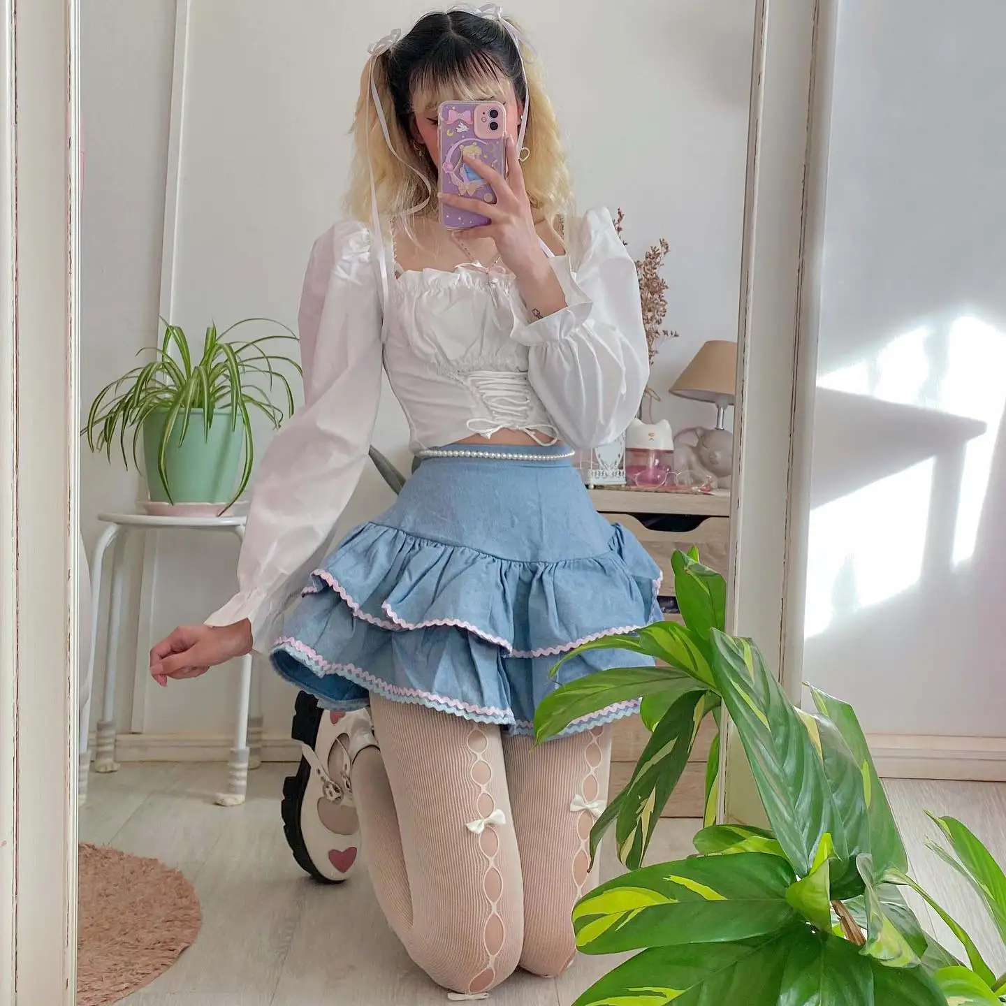 INSMIRCOGIRL Hot Girl Cute Y2K Fashion Miniskirt 2022 Summer New Double Cake Tutu Skirt High Waist Patch Denim Mini Skirt