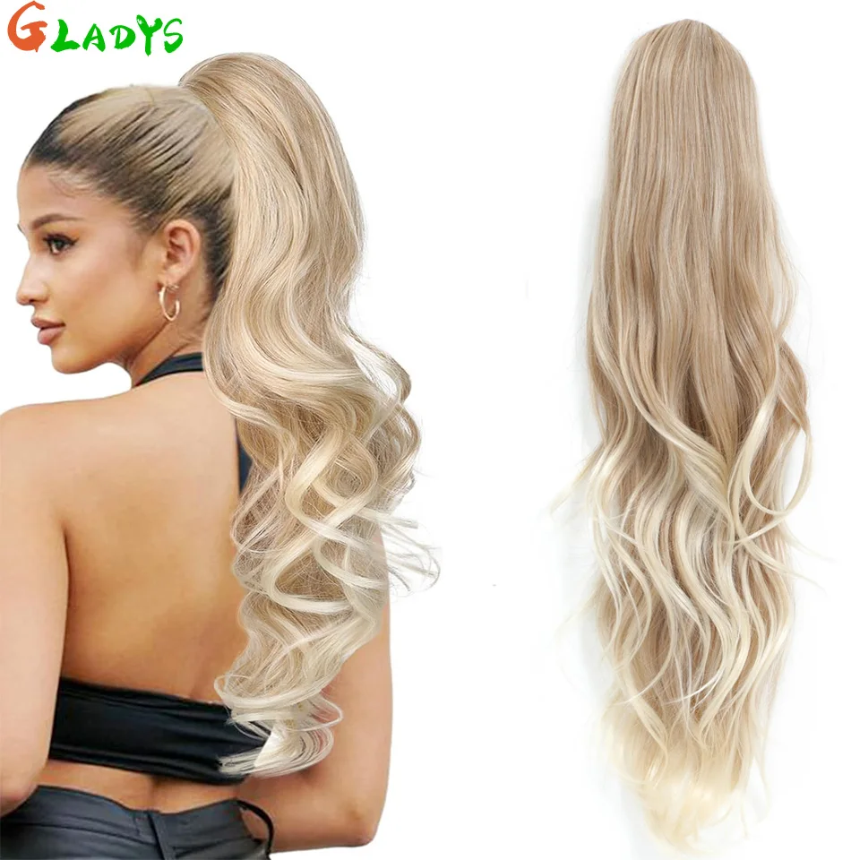 

Long Blonde Color Drawstring Ponytail Synthetic Hair Extensions Body Wave High Temperature Fiber 28 Inch PonyTail Hair Extension