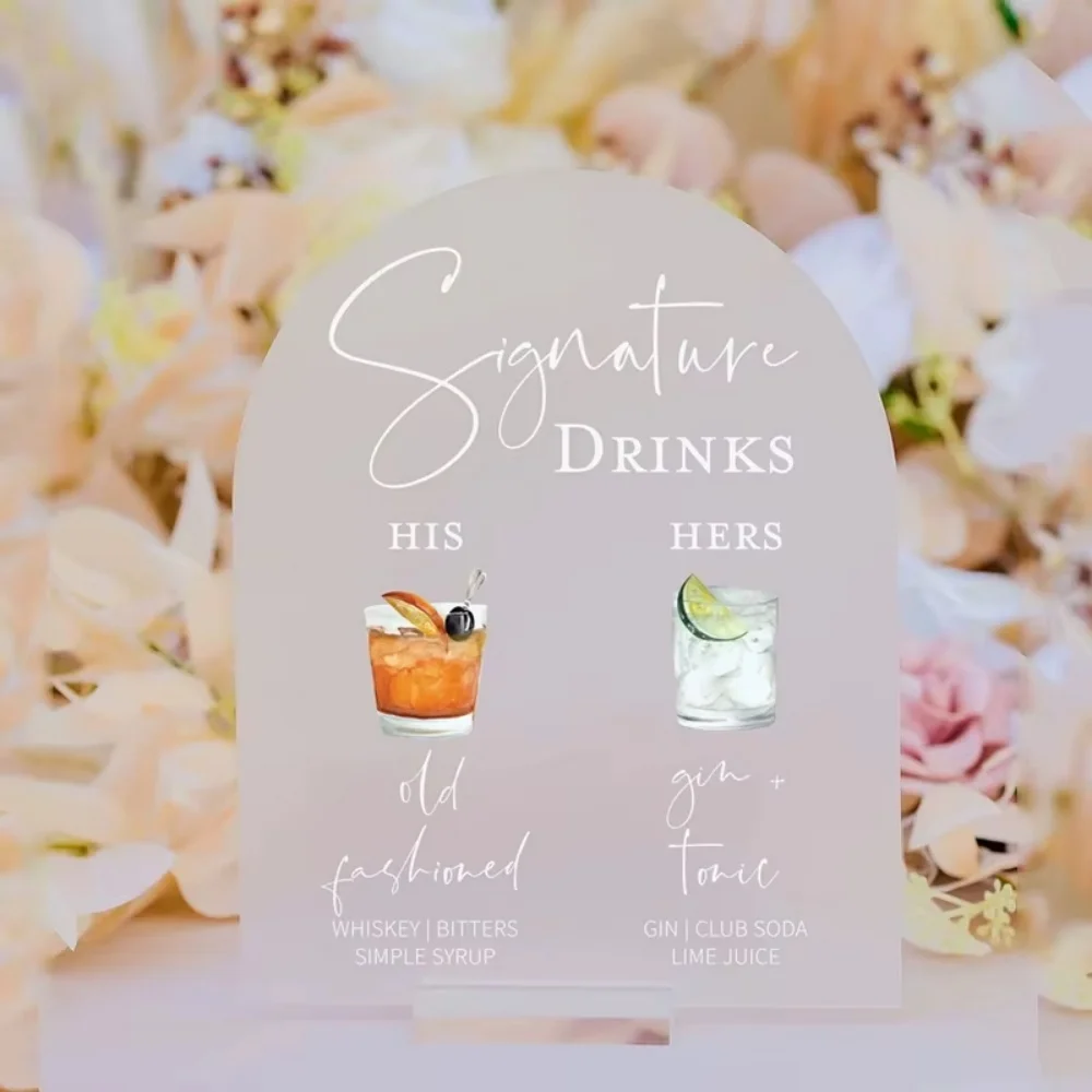 قوس شريط أسود القائمة توقيع الكوكتيلات مخصص شرب تسجيل الاكريليك علامة الزفاف مع حامل واضح كوكتيل بار القائمة علامة التوقيع #2