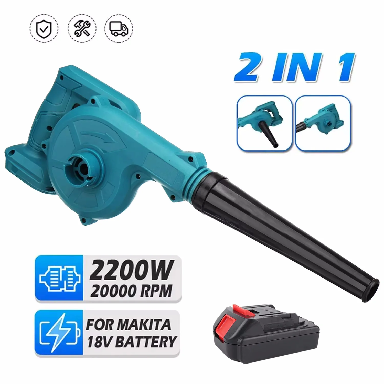 2 In 1 Cordless Electric Air Blower Vacuum Cleannig Blower Blowing & Suction Leaf Dust Collector Tool For Makita 18V Battery