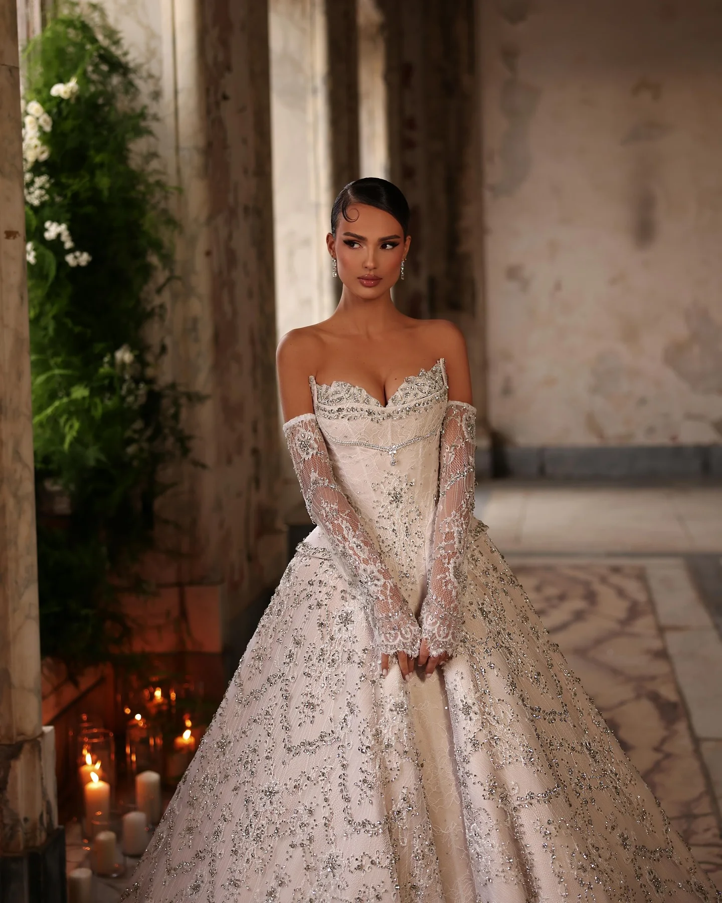 Sharon Said White Ball Gown Wedding Dress With Gloves Luxury Beaded Tiered Chapel Train Bride Gowns 2026 SW019 Customized