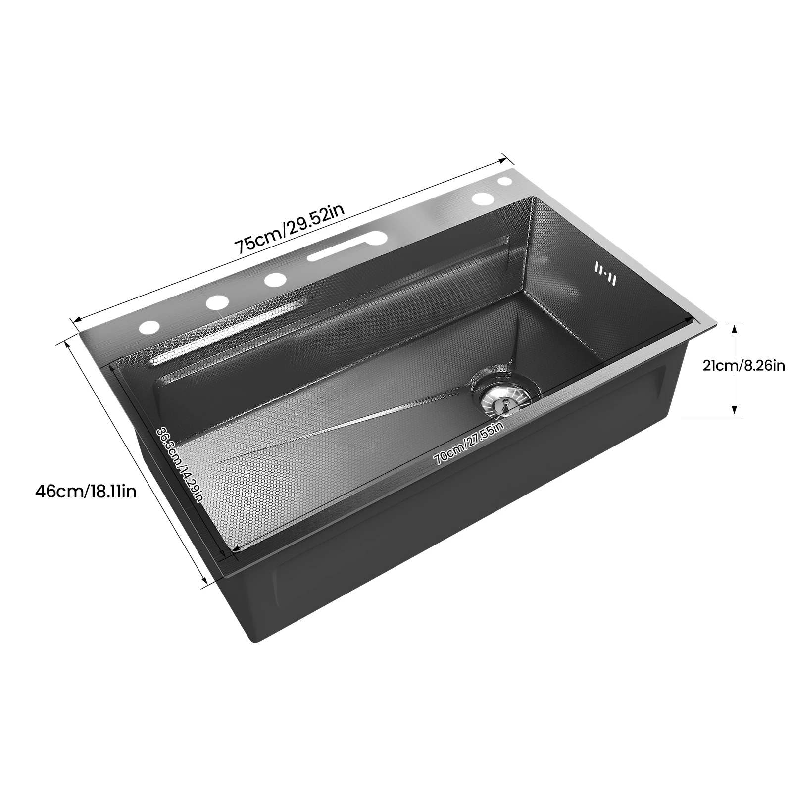 Integrierte große Einzel-Spülbecken-Küchenspüle aus Edelstahl mit Wasserfallarmatur, digitaler Temperaturanzeige, komplettem Set mit Seifenspender und Zubehör für Zuhause, Restaurant und Hotel – Detail 6