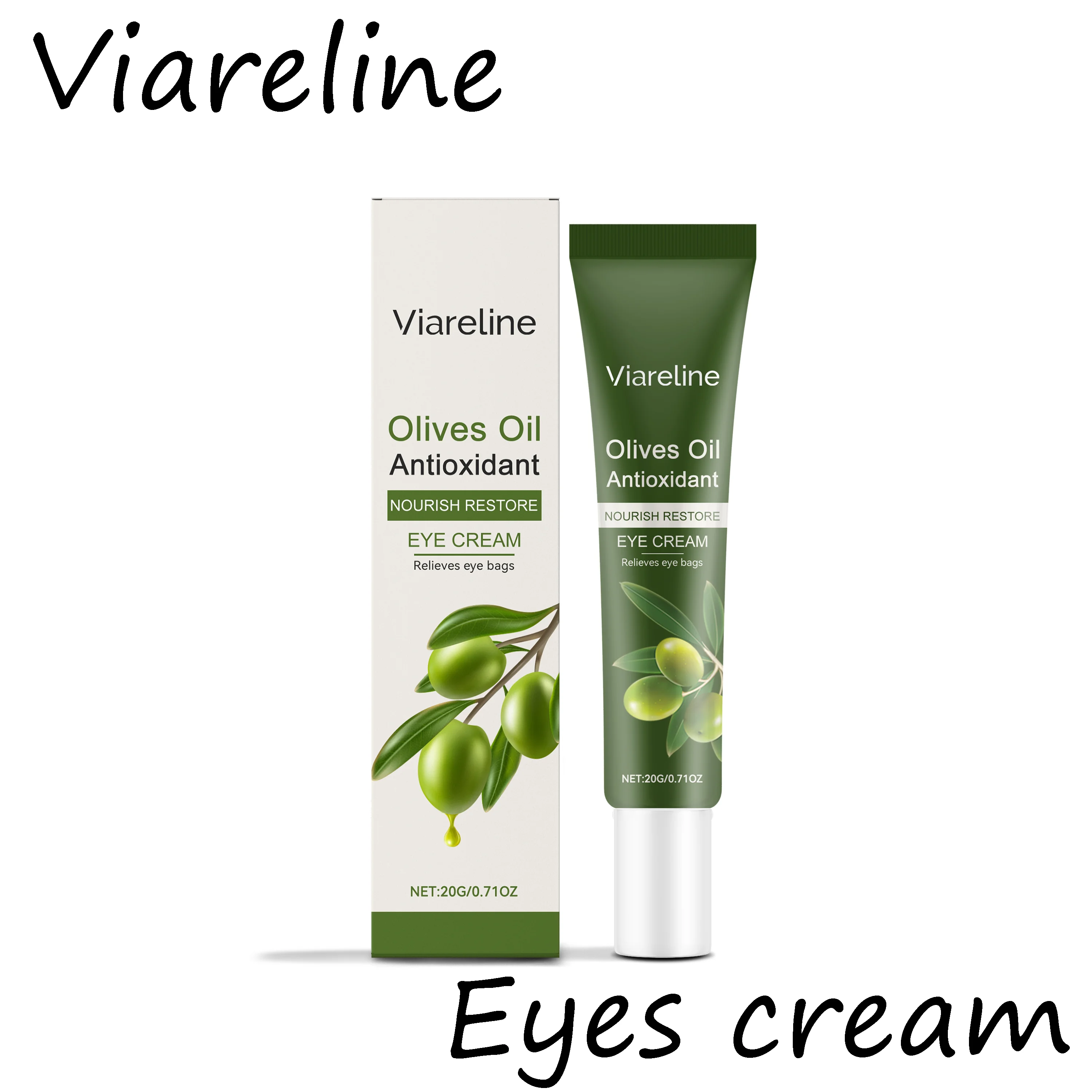 Viareline Olives Oil Eye Cream Anti-oxidant Daily Nourishing Eye Skin Soothing Relief Dryness Moisturizing Eyes Care Cream