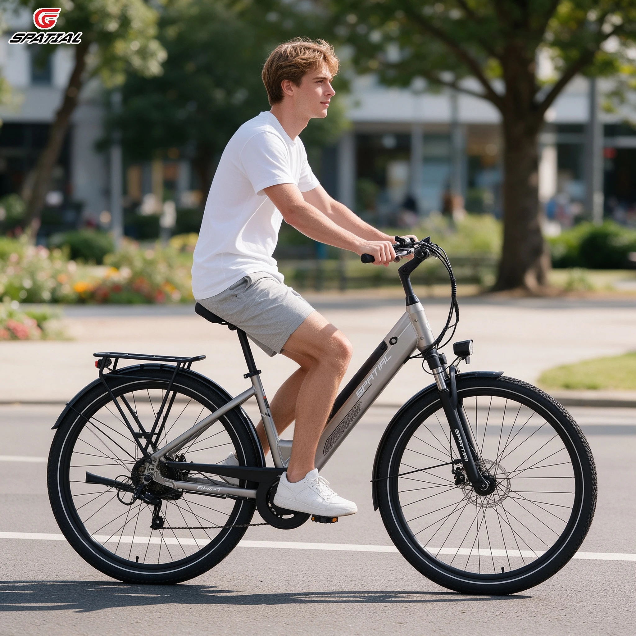 Bicicleta eléctrica para adultos SPATIAL SWIFT, batería de 48 V y 12 Ah, neumáticos de 29 pulgadas, bicicleta eléctrica urbana con cuadro bajo para facilitar el montaje, horquilla con suspensión, par de torsión de 40 Nm.
