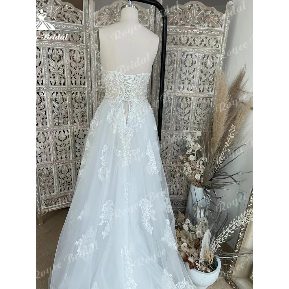 Vestido De Novia sin mangas con escote corazón para mujer, en la espalda con apliques traje De Novia, corte en A, estilo bohemio