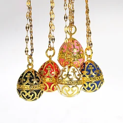 Vintage Enamel Easter Egg Pendant Necklace Retro Royal Colorful Painted Eggshell Charm Stainless Steel Chain Necklaces Choker