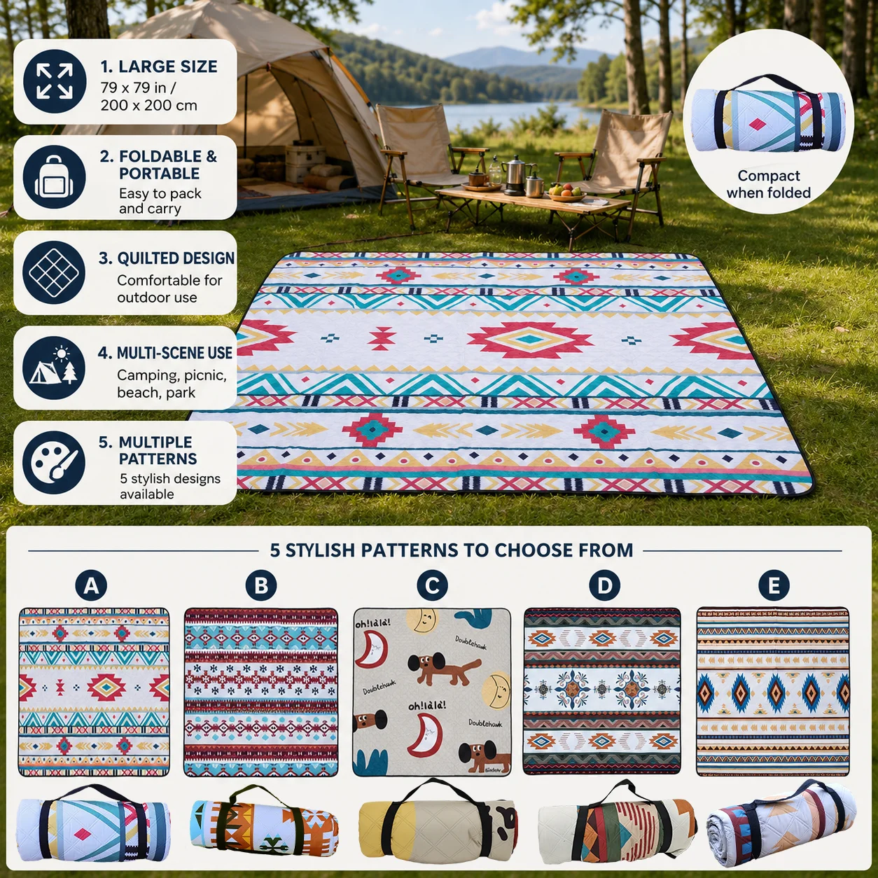 퀼팅 처리된 대형 야외 피크닉 담요 200x200cm  - Outdoor Camping Mat Waterproof 리뷰 및 가격