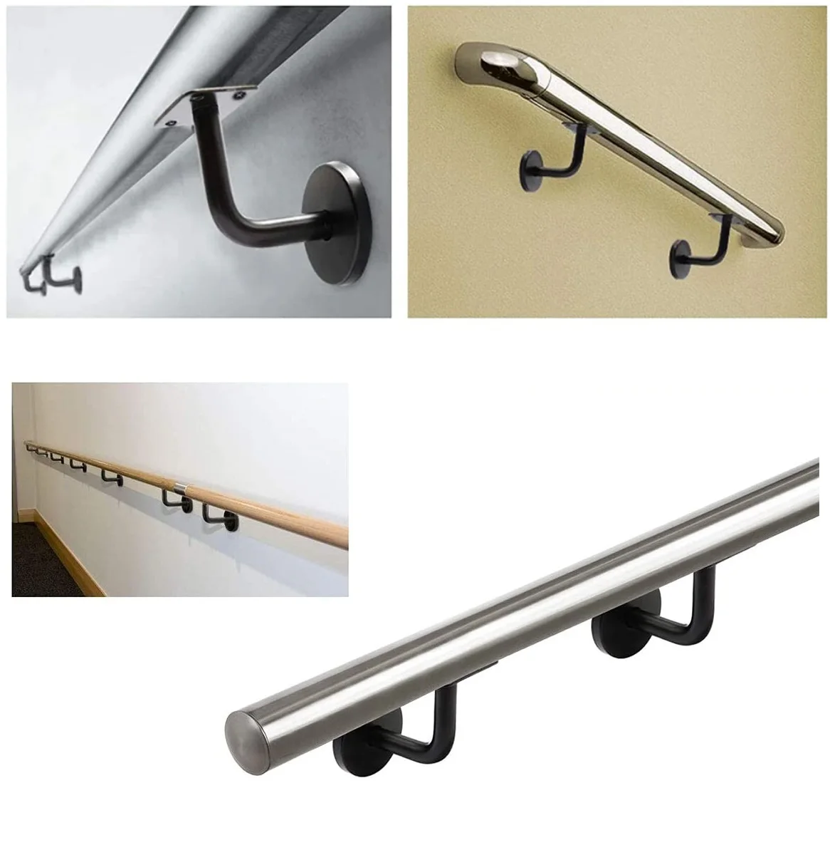 2Pcs 304 Stainless Steel Stair Handrail Guard Rail L Bracket Wall Mount Screw Anchor White Matte Black Lacquer