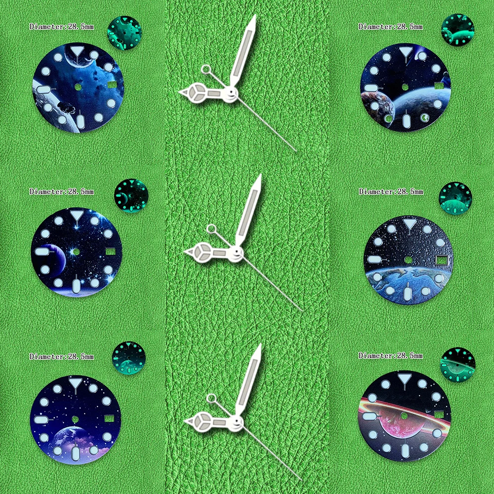 S Logo Dial 28.5mm Starry Sky NH35 Dial Black dial Suitable for NH36/7S Movement Green Luminous Watch Modification Accessories