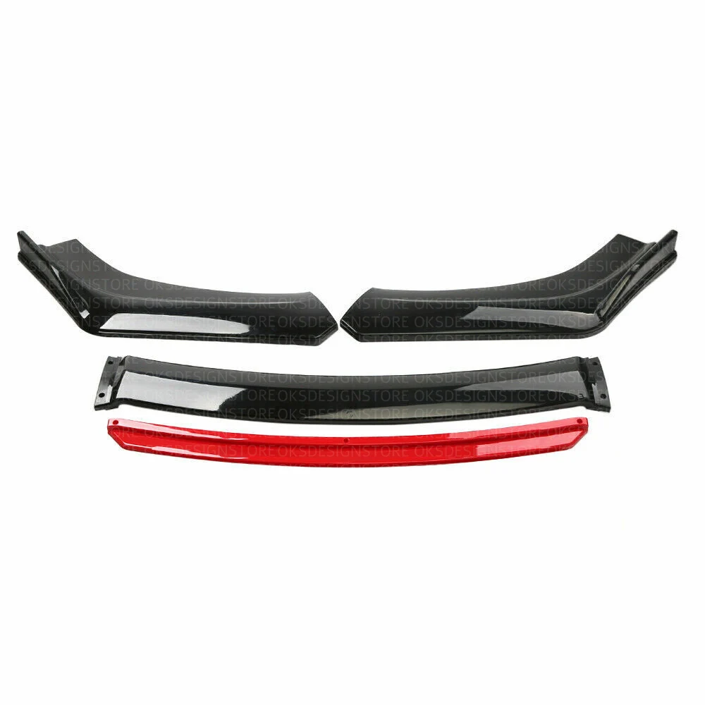 For Hyundai Veloster 2012-17 Front Bumper Lip Spoiler Splitter Gloss Black + Red For Hyundai Veloster 2012-17