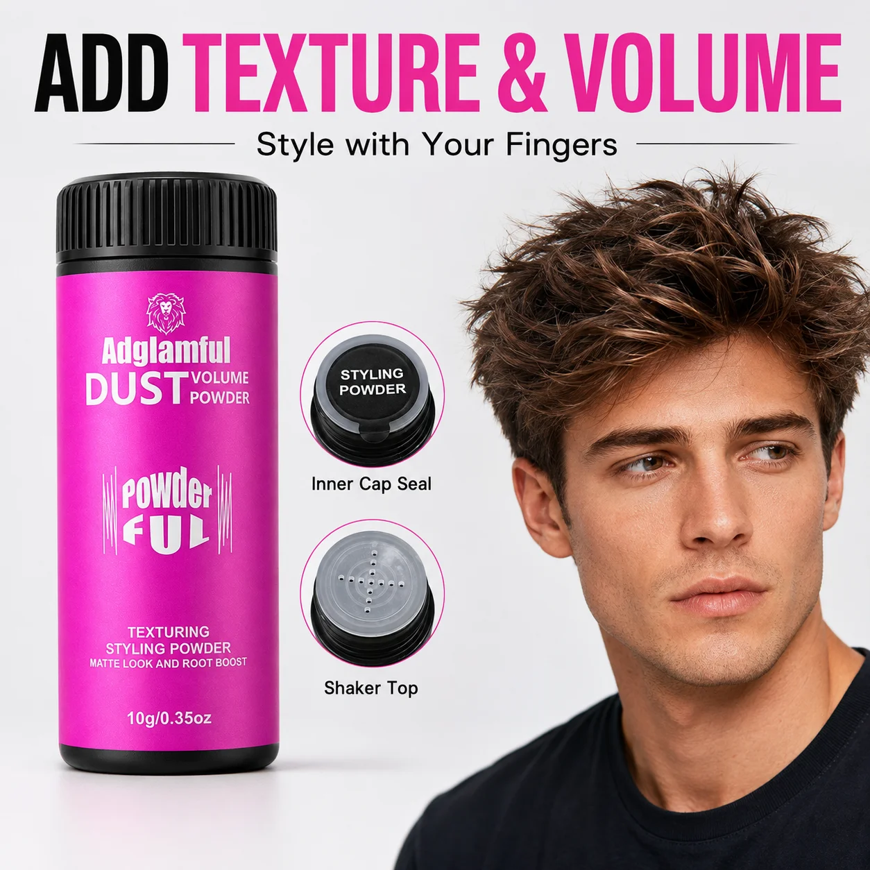 ADGLAMFUL 10g Hair Styling Powder, Volumizing Texturizing Powder for Instant Root Boost, Matte Finish & Oil Control, Lightweight