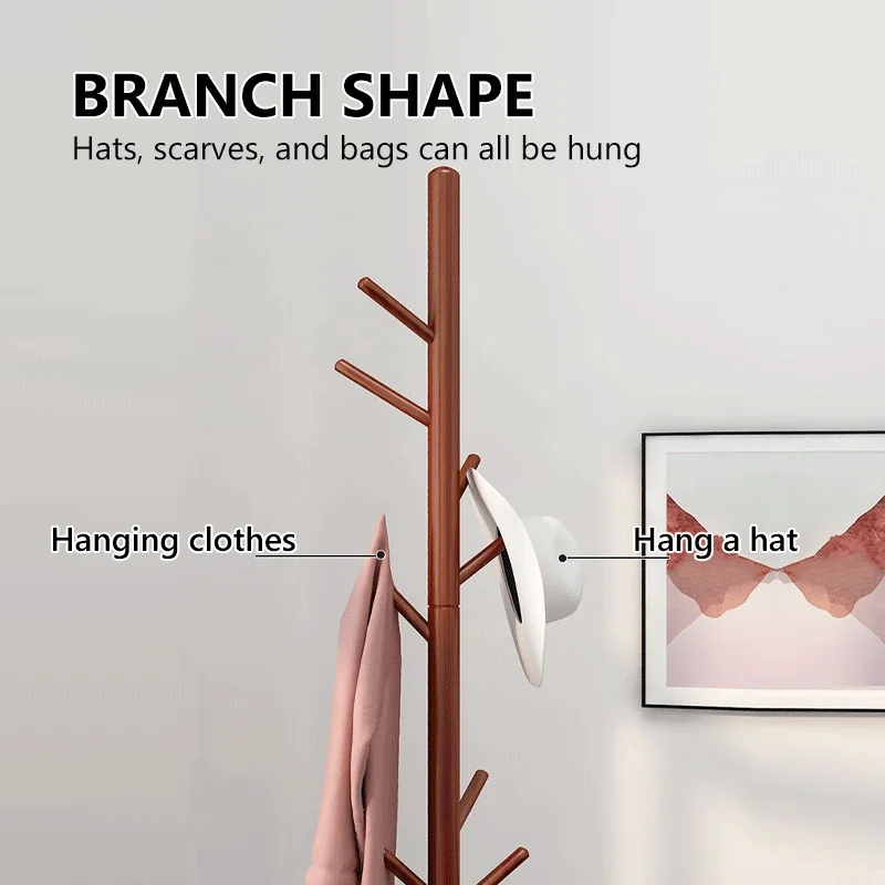 Solid Wood Coat Rack, Floor-standing Wardrobe Hanger, Home-use Simple Clothes Drying Stand, Room Bag Hanging Rack image 3