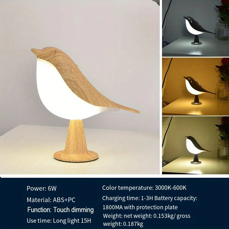 Veilleuse tactile aste Little Bird, lampe de table à intensité variable, chambre à coucher, bureau de pépinière, voiture, décoration d'intérieur, moderne, mignon