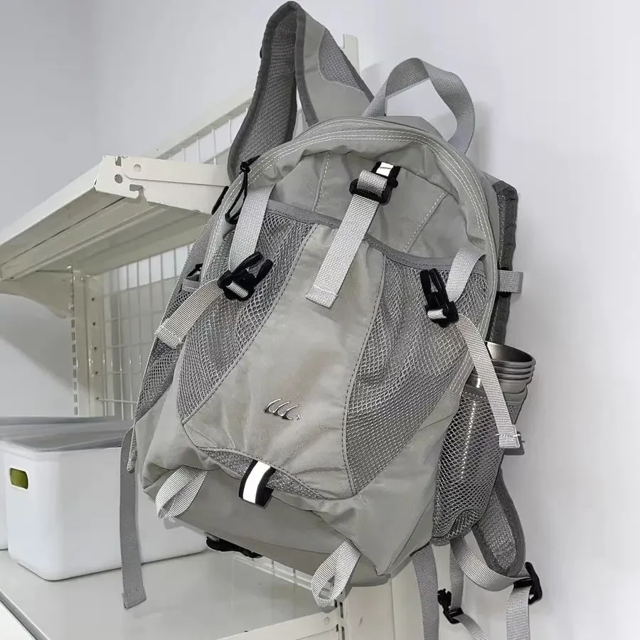 AliExpress NONE Korean Gray Nylon Y2k Backpack High Capacity Unisex Lightweight Outdoor Hiking Backpacks Cycling Bag Women Fashion School Bags