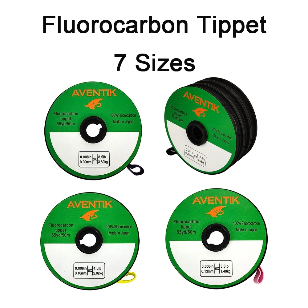 Aventik 50m/55yd 100% fluorocarbono Tippet líder línea de pesca con mosca hundimiento Tippet 0X 1X 2X 3X 4X 5X 6X 3,3-14.5LB