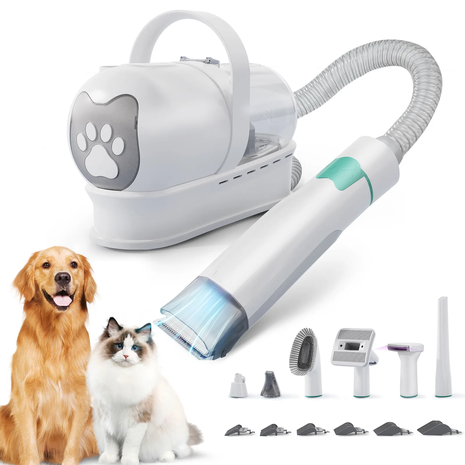 Image of 400W 7-in-1 Tierhaarsauger Hundehaartrockner Pflegeset mit Tierhaarsammelbehälter und Haarentfernungswerkzeug Tierhaarsauger