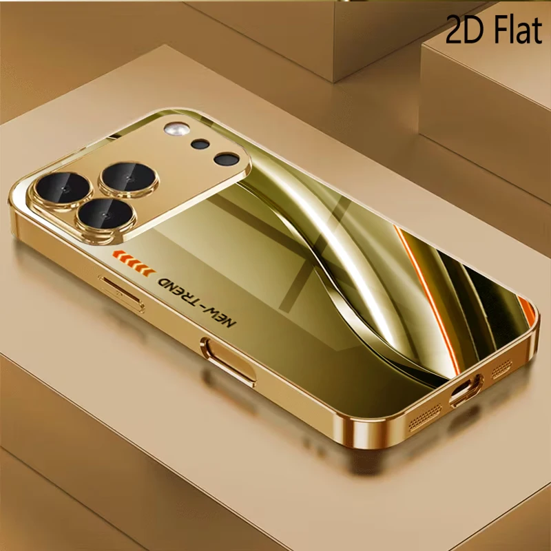Golden StreamlinePatterned tempered glass design for iPhone16 17 ProMax 1514 1312 11ProMax Phone Case Camera Cover Shockproof Ha