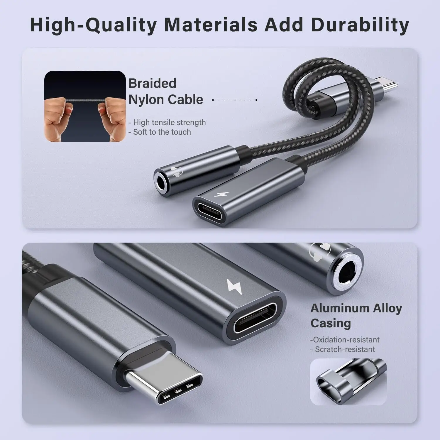 2 في 1 USB C الفاصل إلى 3.5 مللي متر مقبس سماعة الرأس ومحول شاحن PD 60 واط شحن سريع الصوت دونغل آيفون 15/16 سامسونج شيا