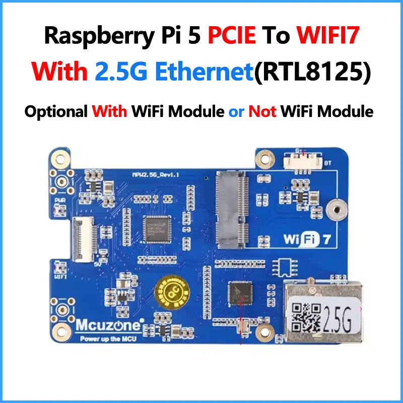 

Raspberry Pi 5 PCIe к Wi-Fi 7 с 2,5G Ethernet RJ45 1,25 мм 4-контактный USB-штекер M.2 E KEY RTL8125 для WiFi7 WiFi6 WiFi5