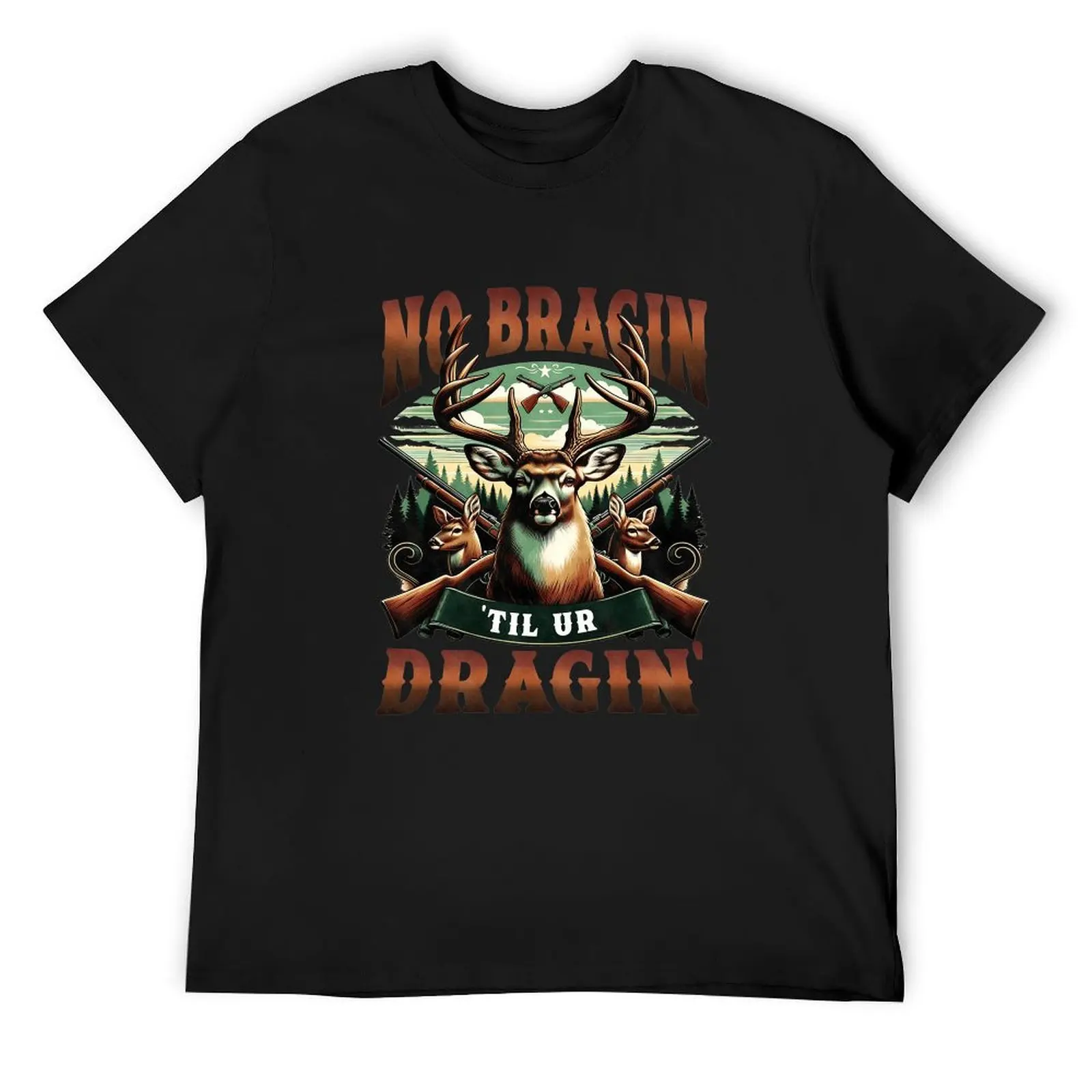 Retro Western Circular Buck Hunter Graphic Black Mens Tee Outdoor Hunting Shooting Oversized Shirt