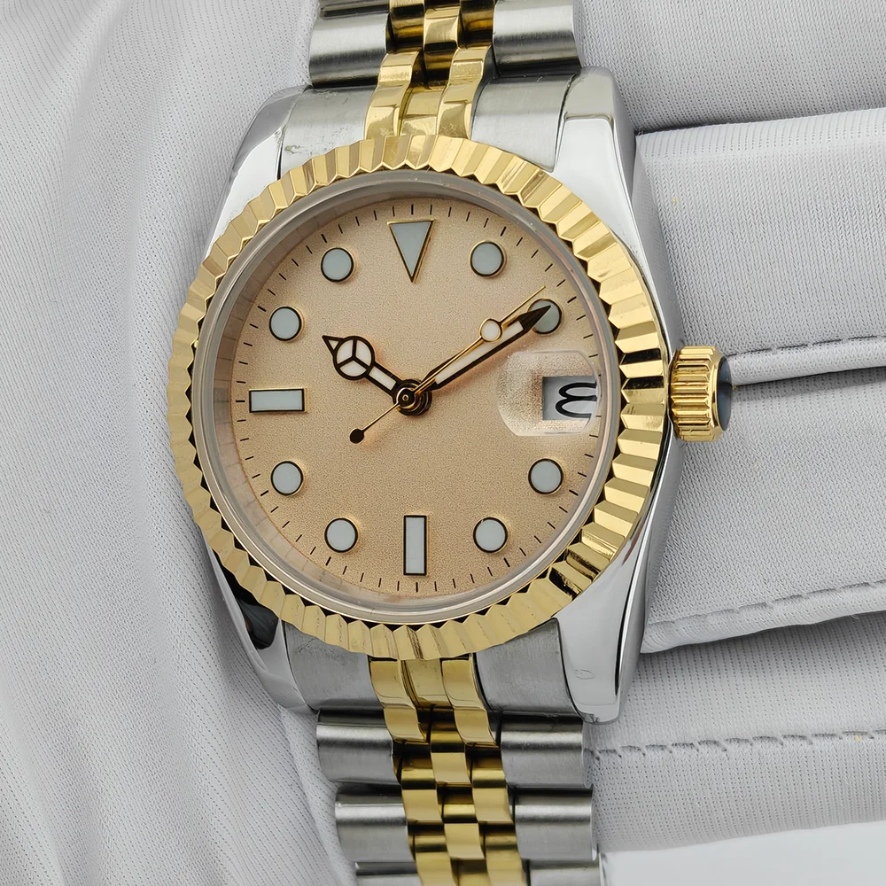 Luxury Men Automatic Mechanical Watch Two Tone Gold Silver Cream Dial Date Window Sapphire Glass 904L Stainless Steel