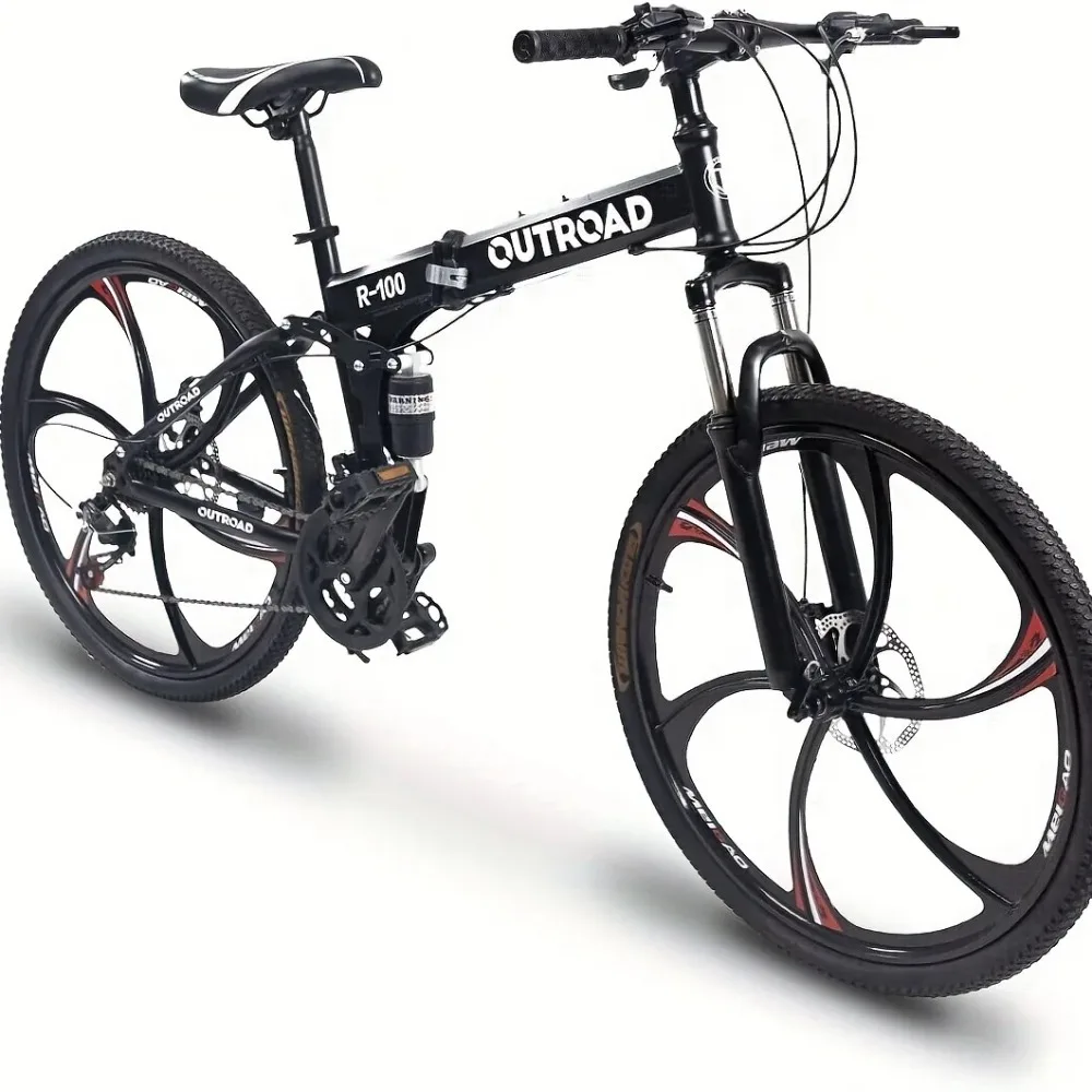 26 Inch Mountain Bike 21 Speed Dual Suspension MTB, Steel Frame Disc Brakes, All Terrain Adult Bicycle