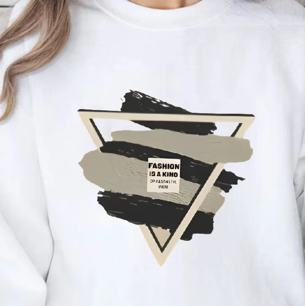 Geometric Brushstroke Sweatshirt Artistic Pattern Print Casual Loose Long Sleeved Chic Trendy Fashionable Cloth Pick Tops