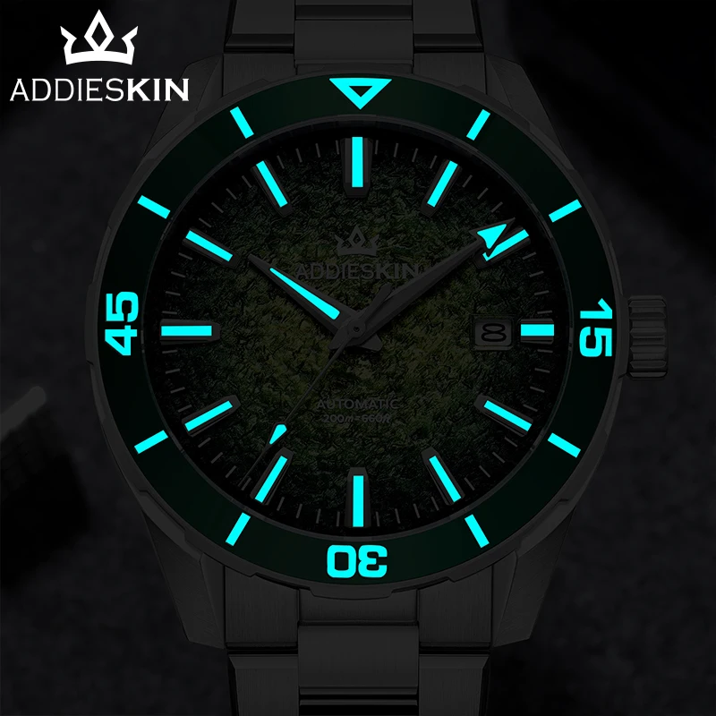 ADDIESKIN K005 Green 3D Gradient Dial Automatic Diver Watch 40mm Ceramic Bezel 200m WR Miyota 9015 BGW9 Lume Men's Sports Watch