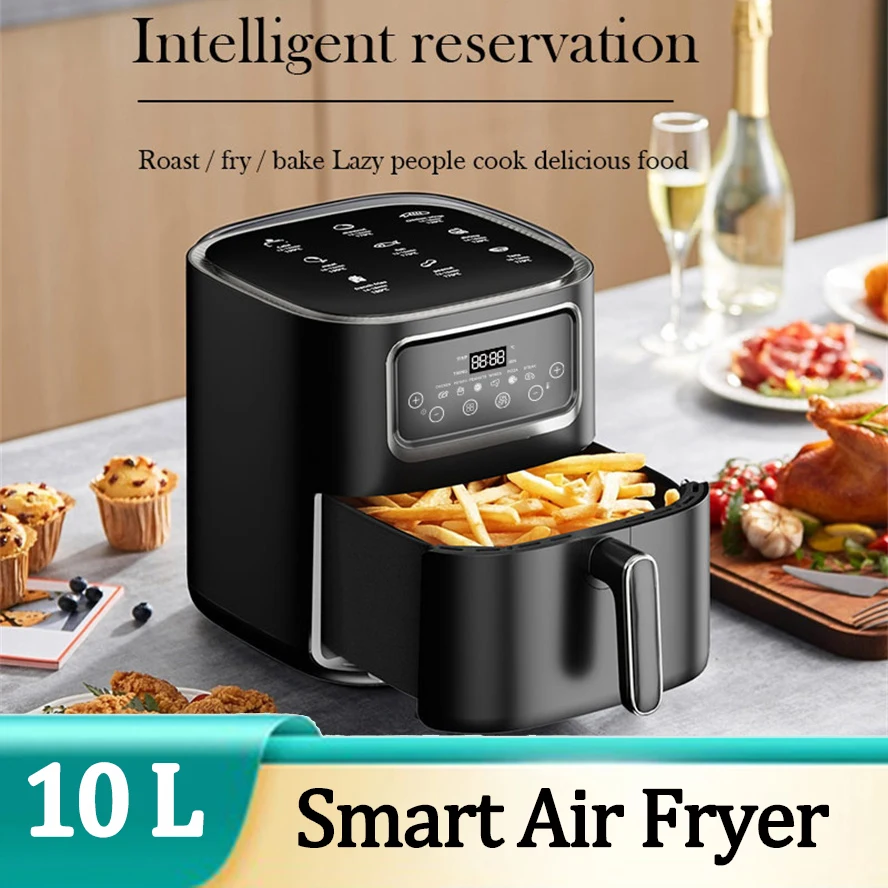 Touch Style Large Capacity Oil-Free Air Fryer 10L 1400w Temperature Adjustable Window Visible Smart Home Air Fryer Black