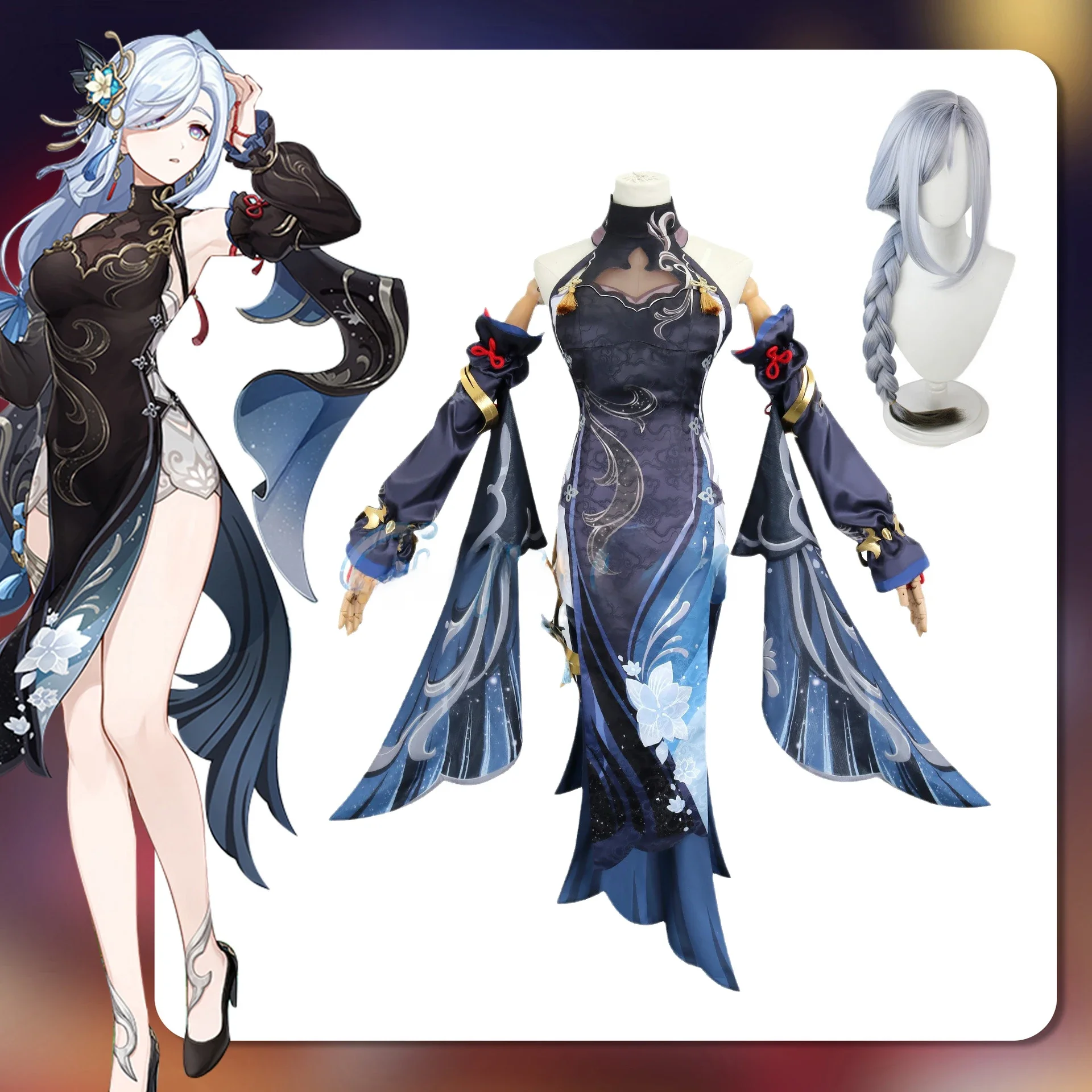 Frostflower Dauw Shenhe Cosplay Kostuum Genshin Impact Volwassen Uniform Pruik Anime Halloween Kostuums Vrouwen Spel Karakter Outfit - afbeelding 2