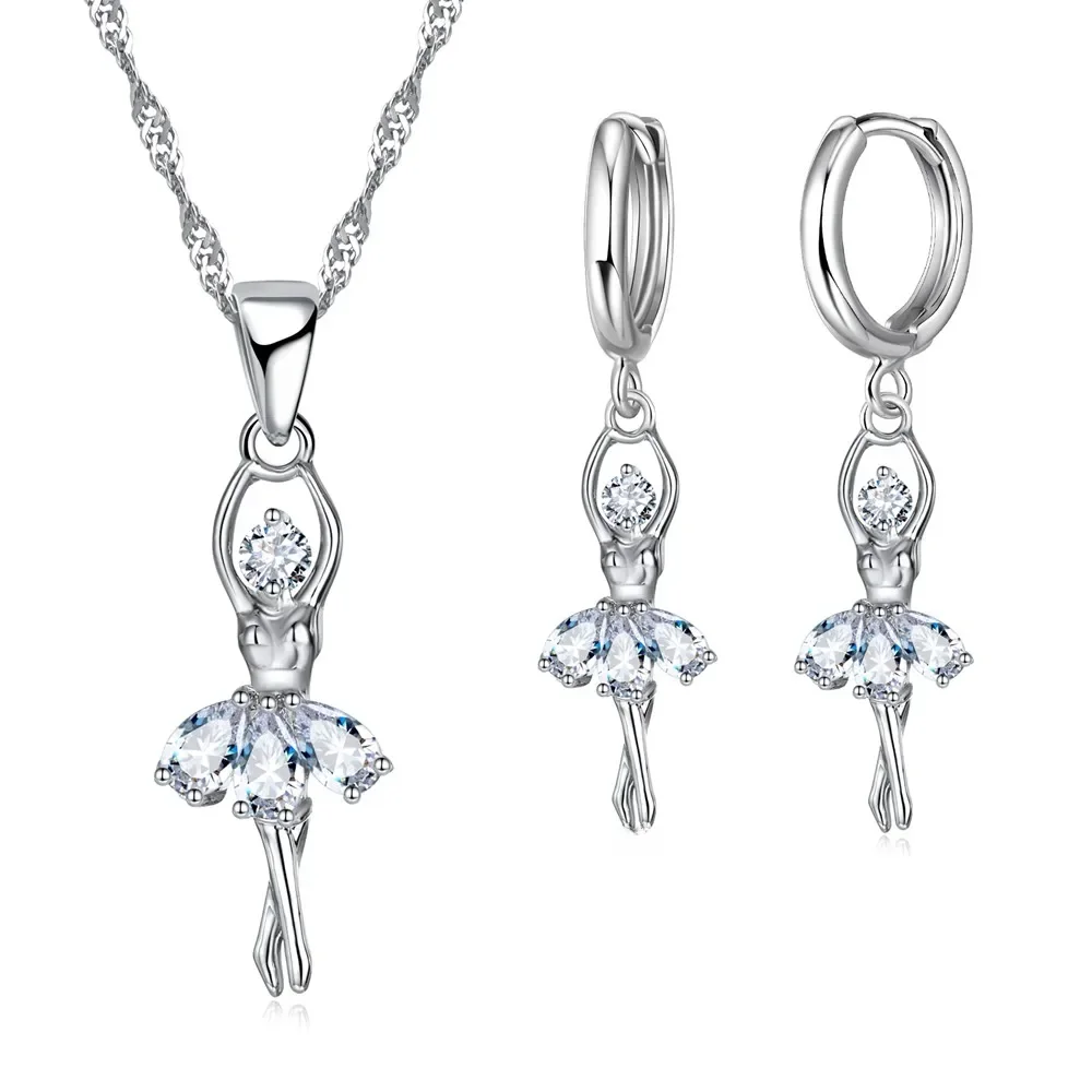 Ensembles de bijoux haut de gamme pour femmes, figurine de Ballet pour filles, collier et boucles d'oreilles en argent Sterling 925 habituels, accessoire