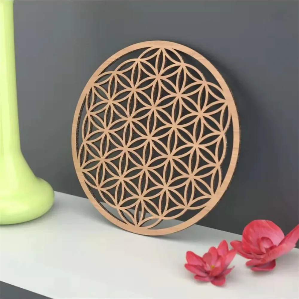 Dekoracja ścienna Kwiat Życia, Święta Geometria Wystrój Domu, Niestandardowy Rustykalny Drewniany Znak Wall Art Kwiat Życia Drewniana Podkładka — zdjęcie 2