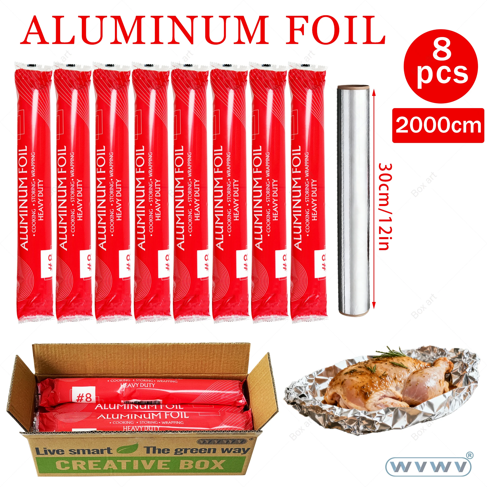 8 Pieces of High-Quality Aluminum Foil Rolls, Durable Kitchen Baking Rolls, Individually Packaged for Convenience and Hygiene Suitable for Ovens, Cakes, Barbecues, Roasts, Halloween, Christmas Parties/Picnics.