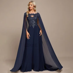 LZPOVE Long Navy Blue Mother of the Bride Dresses with Jacket Shiny Sequins Wedding Party Dress A-line Mujer Groom Mother Dress