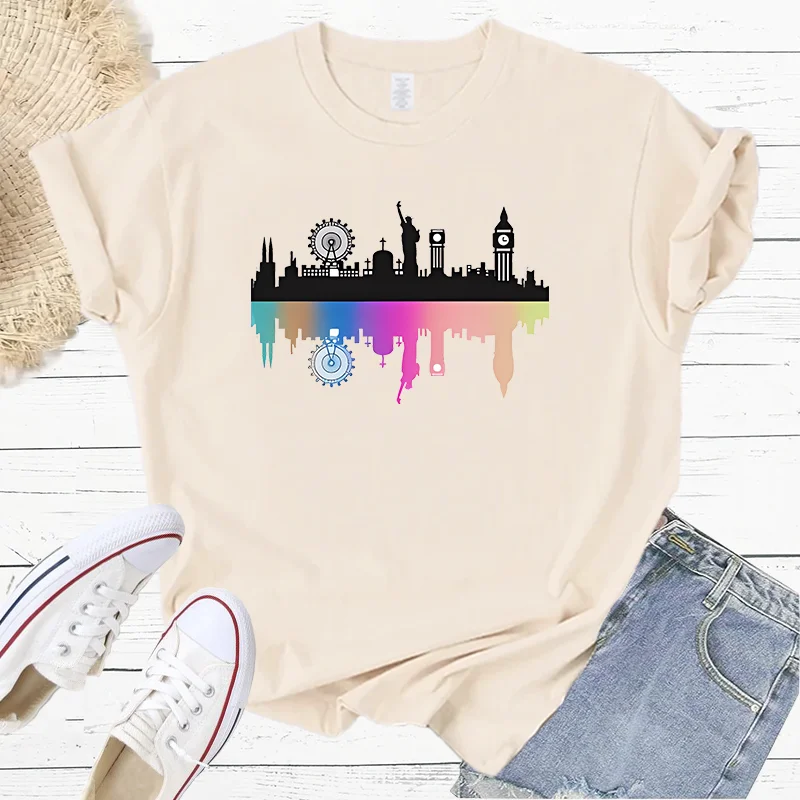 Summer Statue Of Liberty City ​​Reflection Fashion Sports Women's T-Shirt Harajuku Graphic Clothing Women's Top,Drop Ship