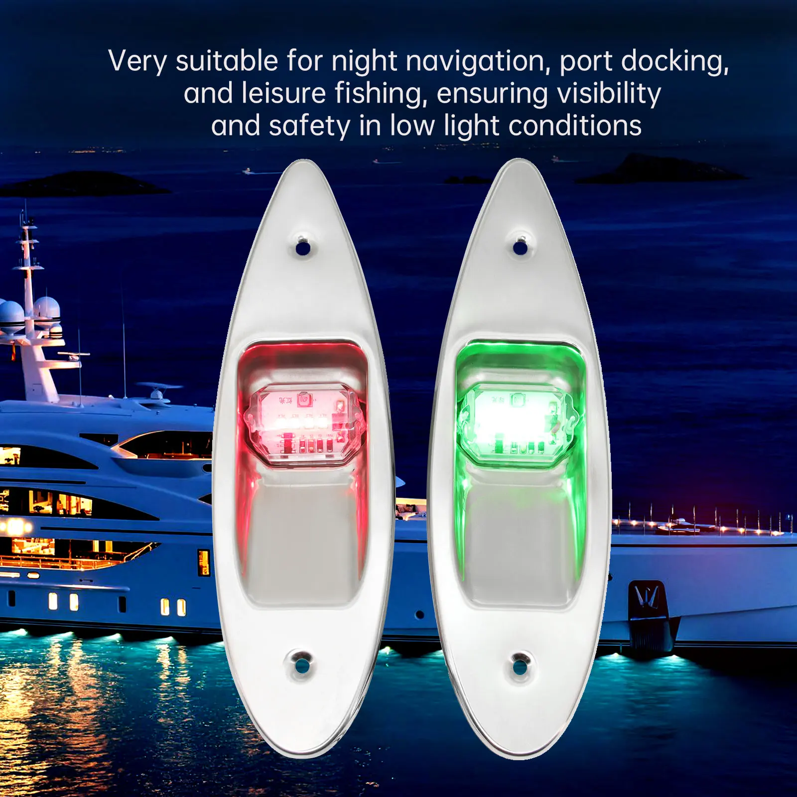 

Комплект из 2 морских навигационных фонарей 12В LED, водонепроницаемые сигнальные предупреждающие огни для лодок, бортовые, носовые, для понтонов, устойчивые к коррозии