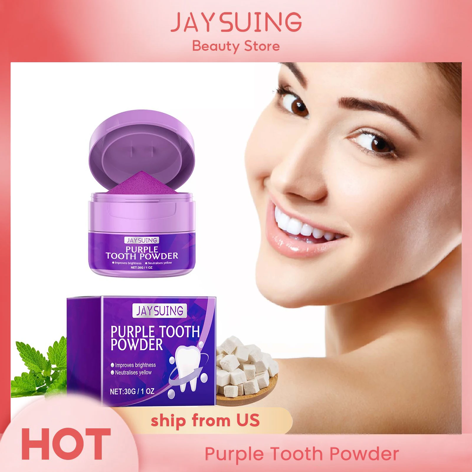 Tooth Whitening Purple Powder Dental Oral Care Tartar Removal Brighten Teeth Neutralises  Yellow Cleaning Eliminate Bad Breath