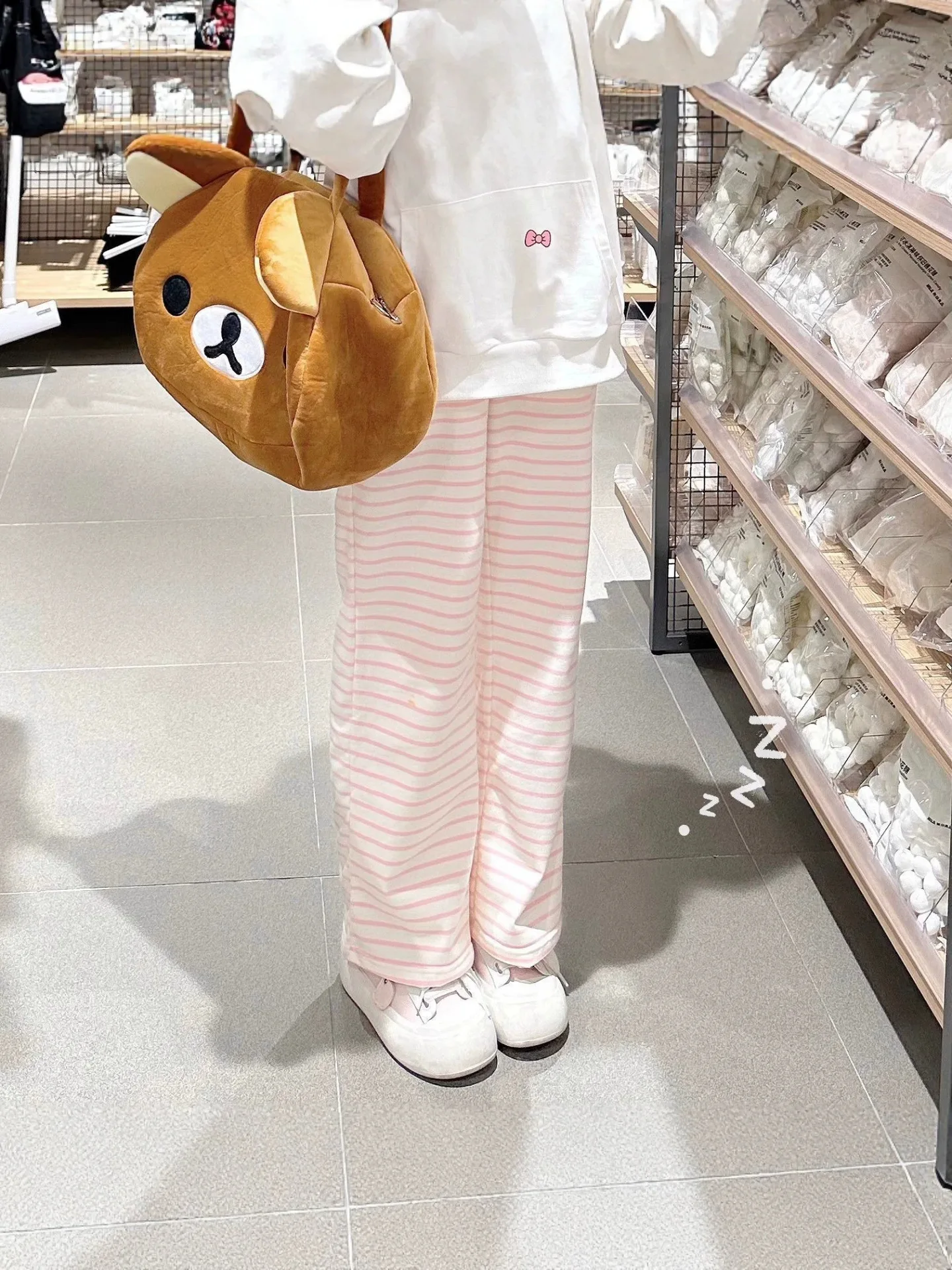Cute Y2K Striped Pants Women Kawaii Sweet Harajuku Fleece Sports Korean Fashion Sweatpants Girly Basic Cartoon Japanese Trousers