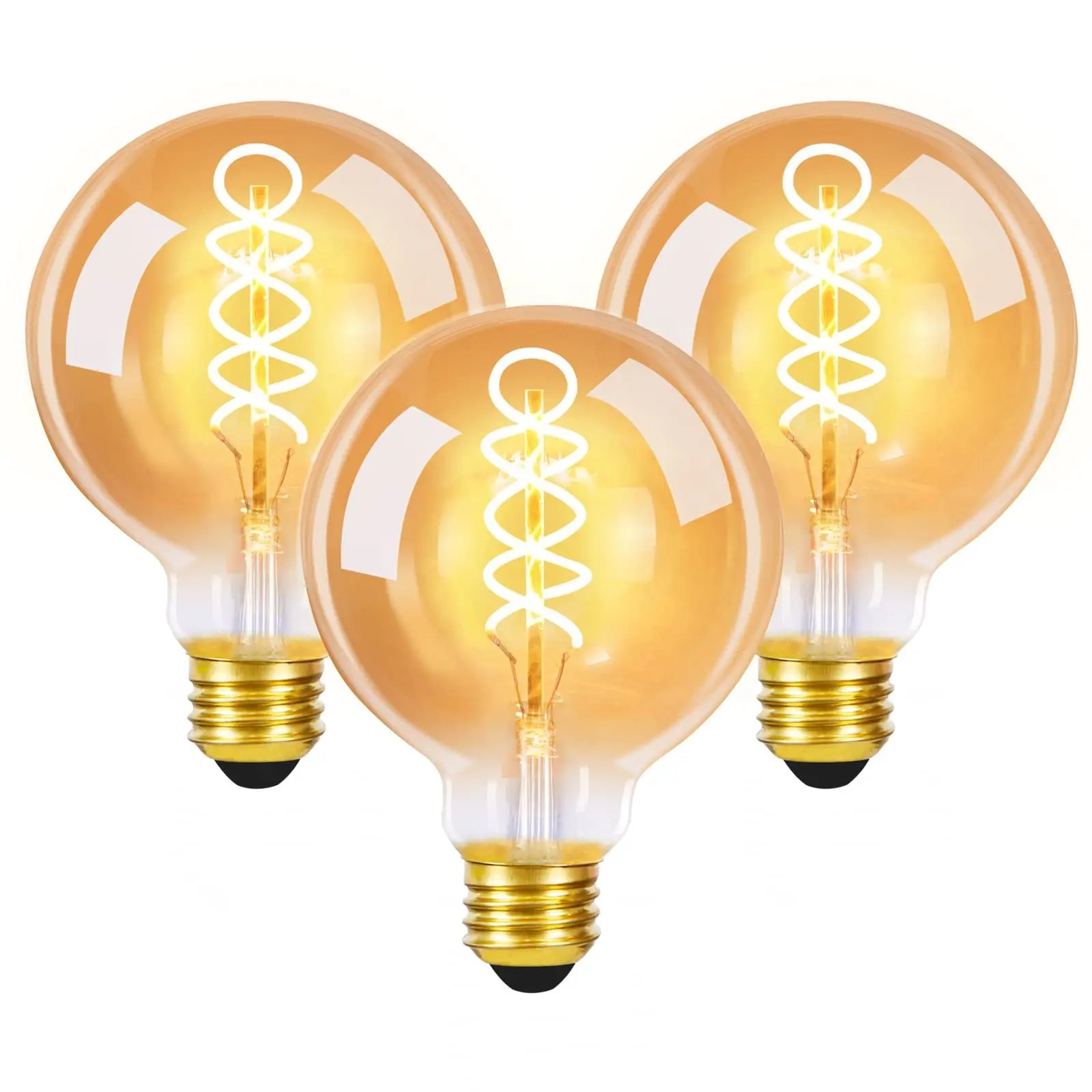 3er Set G80 E27 LED Vintage Edison Glühbirne 4W 2200K Extra Warmweiß Große Kugel Glühfaden Klar Glas Retro Dekorative Lampe Sofort Hell Flimmerfrei Nicht Dimmbar 230V für Café Bar