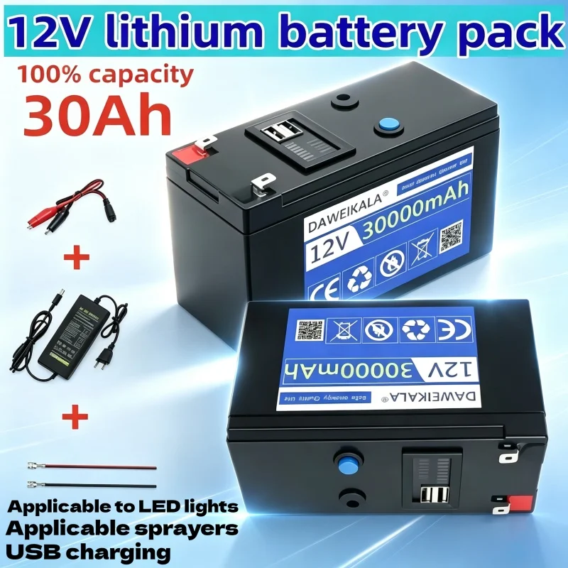 Consegna rapida dal magazzino UE, pacco batterie al litio ricaricabile 12V 30Ah 18650 per applicazioni solari, veicoli elettrici, luci LED, batterie per spruzzatori, con caricabatterie 12,6V 3A in