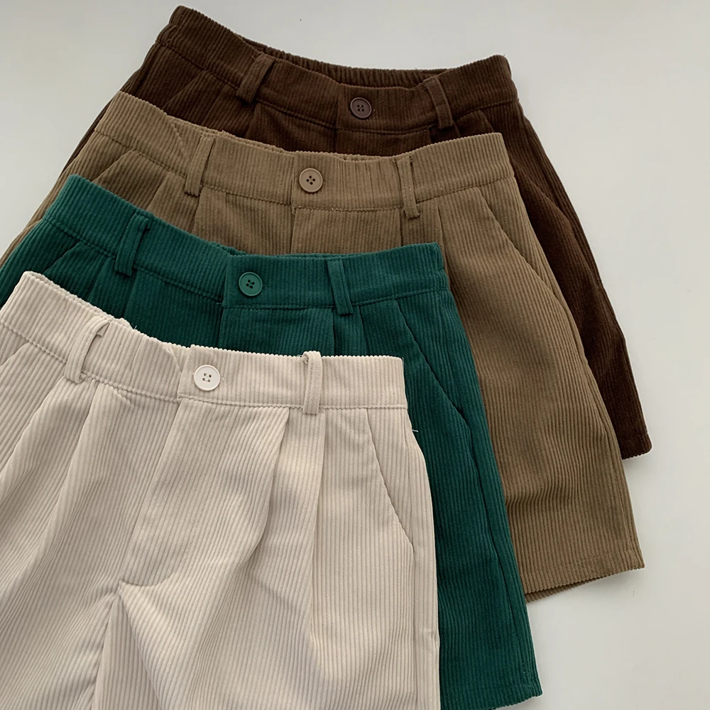 Korean Style Corduroy Golden Casual Pants Four-part shorts pants