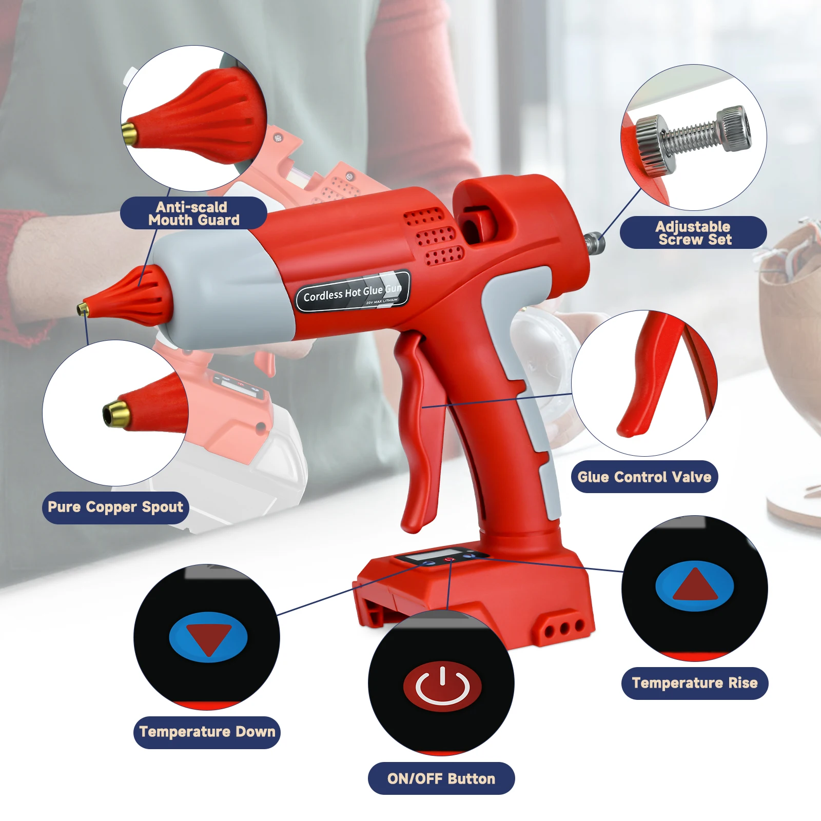 100W Cordless Hot Melt Glue Gun for Milwaukee 18V Battery with 10pcs 11mm Sticks for Home Repair Arts & Crafts (No Battery)