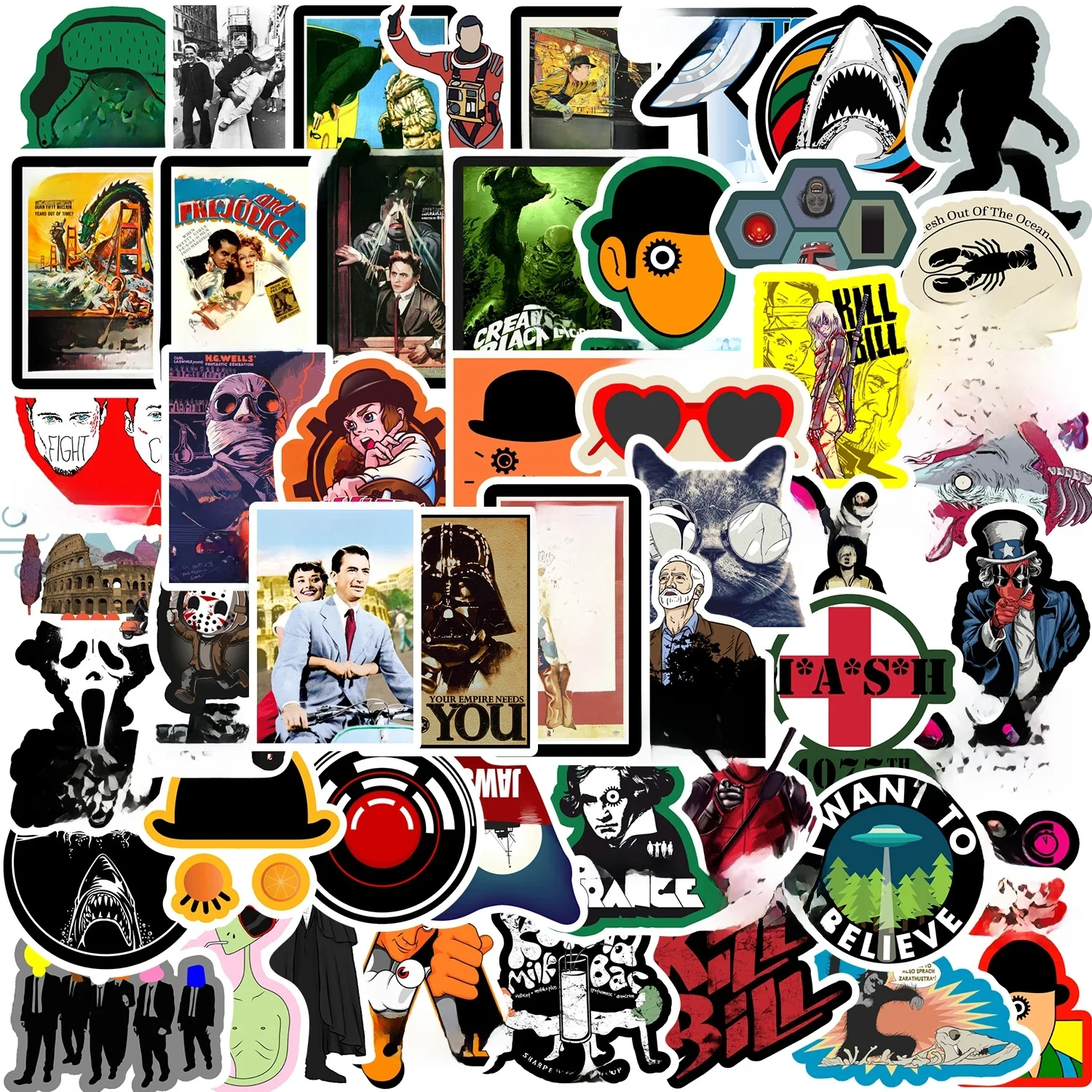 Autocollants de films classiques créatifs, décalcomanies cool, bricolage, planche à roulettes, réfrigérateur, ordinateur portable, moto, voyage, jouet, 50 pièces
